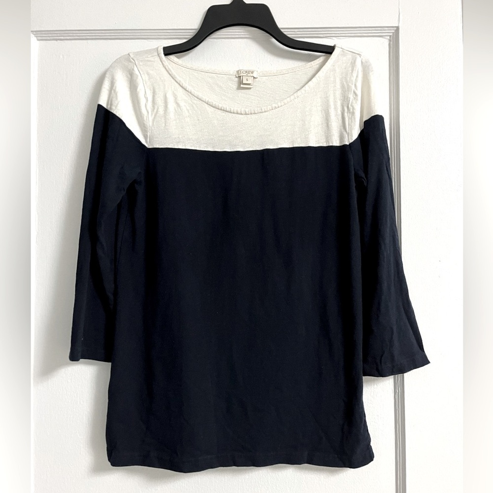 J Crew Color Block Tee - Navy / Off White Size Small